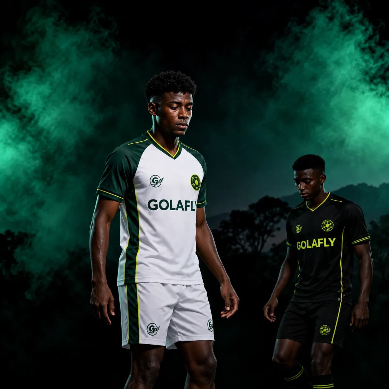 Two players in Golafly kits at night